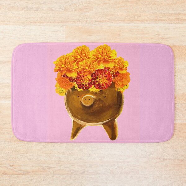Item preview, Mexican Pig Marranito in Blush Pink with Vibrant Orange and Yellow Marigolds designed and sold by TinaSalazar.