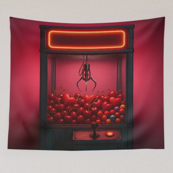Item preview,  Claw Machine Filled with Red Balls – Neon Arcade Art designed and sold by SassyArtistry.