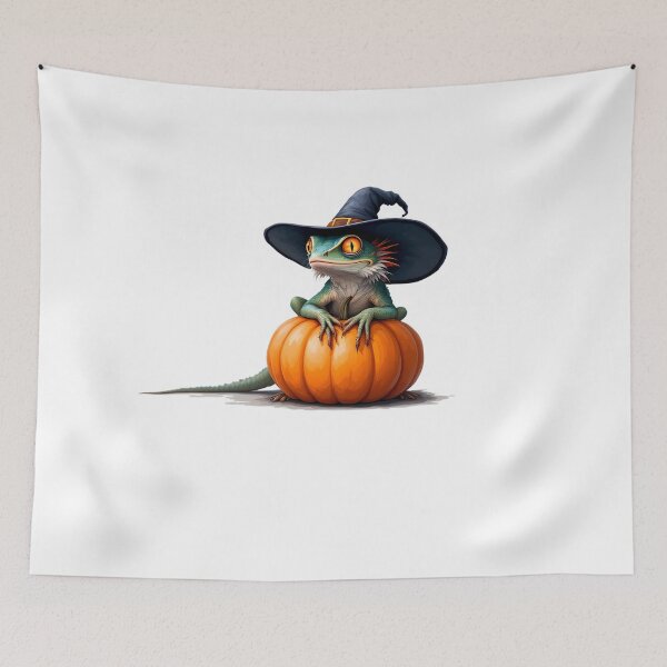 Item preview, A lizard wearing a witch hat sitting on a pumpkin designed and sold by DOG DESIGN.