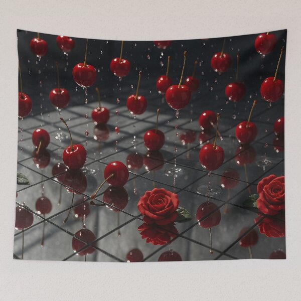 Item preview,  Floating Cherries and Roses on Reflective Grid designed and sold by SassyArtistry.