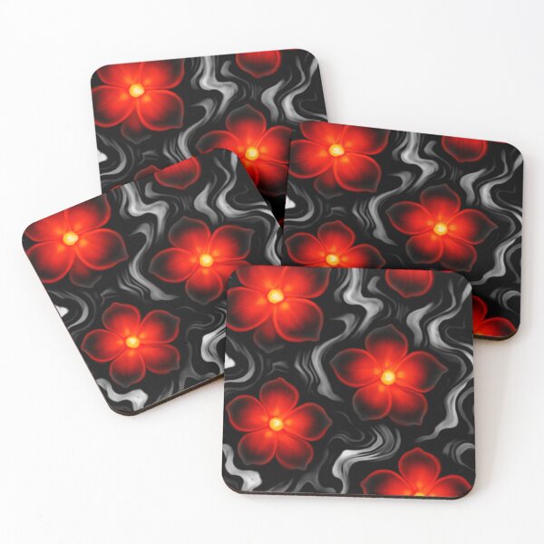Item preview, black and grey abstract art with red glowing flowers designed and sold by optimusprime39.
