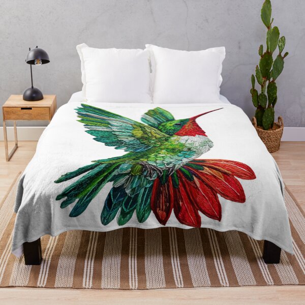 Item preview, "Vibrant Hummingbird Pattern – Embroidered Bird on Canvas" designed and sold by SantiLab.