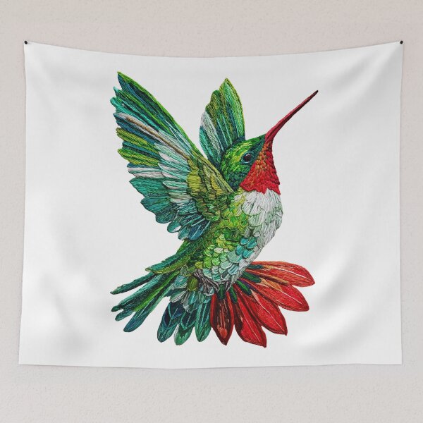Item preview, "Vibrant Hummingbird Pattern – Embroidered Bird on Canvas" designed and sold by SantiLab.