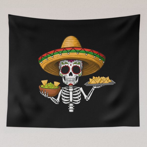 Item preview, Calavera divertida comiendo nachos designed and sold by TheSkullRoom.