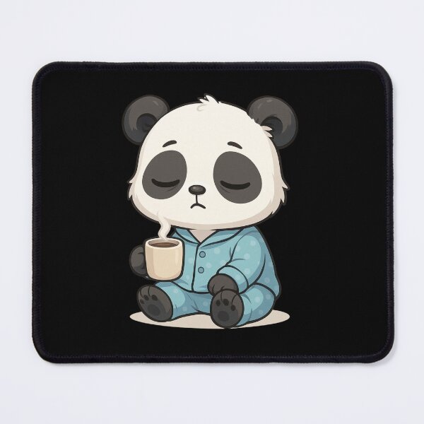 Item preview, Lazy Panda in Pajamas Cute Chibi Style – Sleepy Coffee Lover Design designed and sold by ColorSplash123.