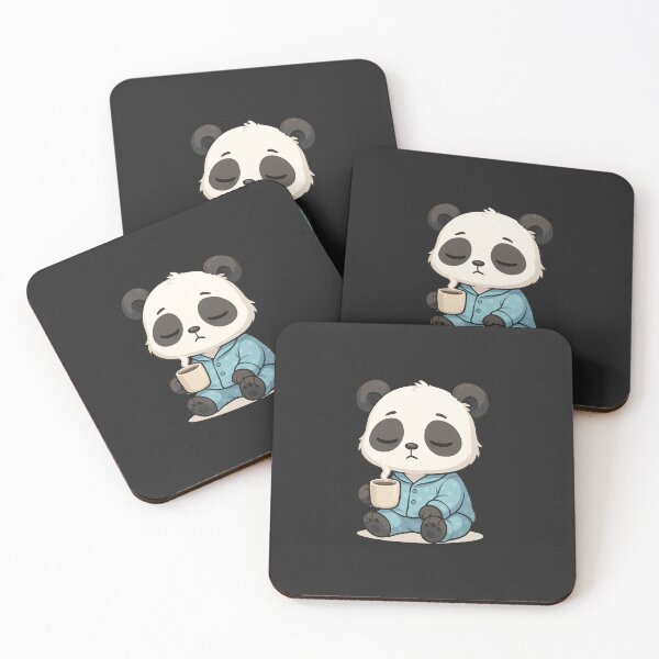 Item preview, Lazy Panda in Pajamas Cute Chibi Style – Sleepy Coffee Lover Design designed and sold by ColorSplash123.