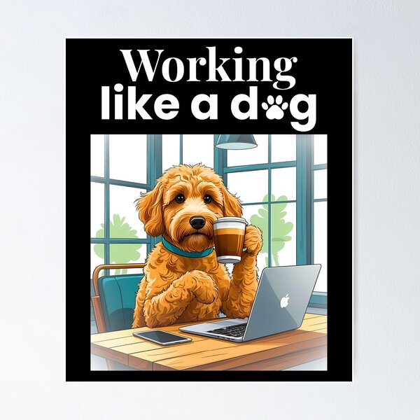Item preview, Working Like a Dog – Cute Goldendoodle Coffee Shop Laptop Design designed and sold by Fredster1966.