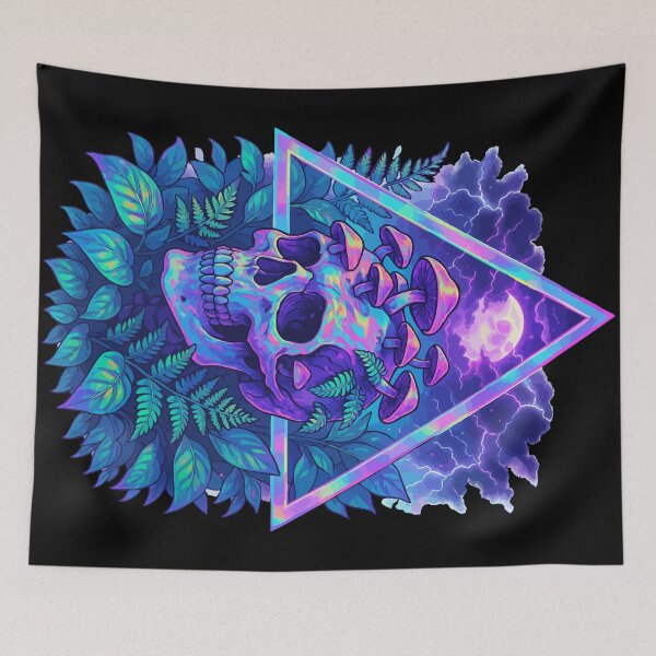 Item preview, Botany Skull Overgrown Fern Plants Vaporwave designed and sold by TomFrontierArt.