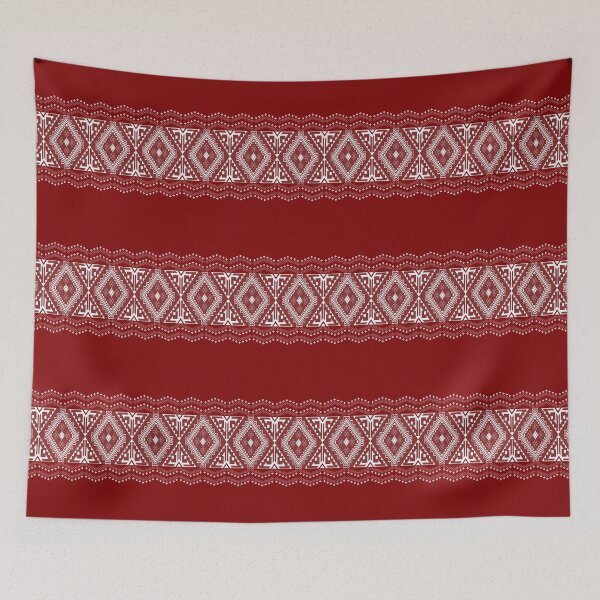 Item preview, Traditional Geometric Thai Textile Pattern in Red and White designed and sold by DesignByNui.