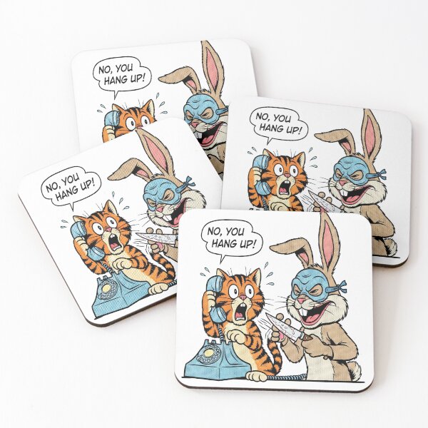Item preview, No, you hang up - Killer Rabbit and Frightened Cat Retro Comic Book Design . Colorful designed and sold by demirkanad.