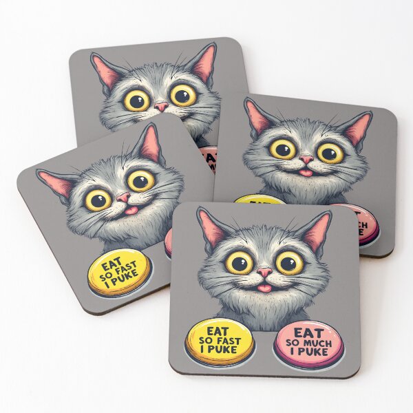 Item preview, Eat So Fast I Puke – Funny Cat Button Meme Tee designed and sold by JonHale.