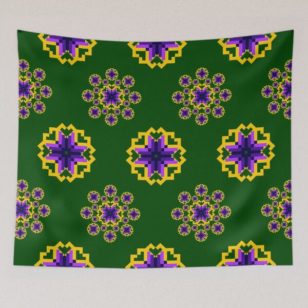 Item preview, Emerald & Violet Pixel Bloom Ethnic Seamless Pattern designed and sold by Khwanchai.