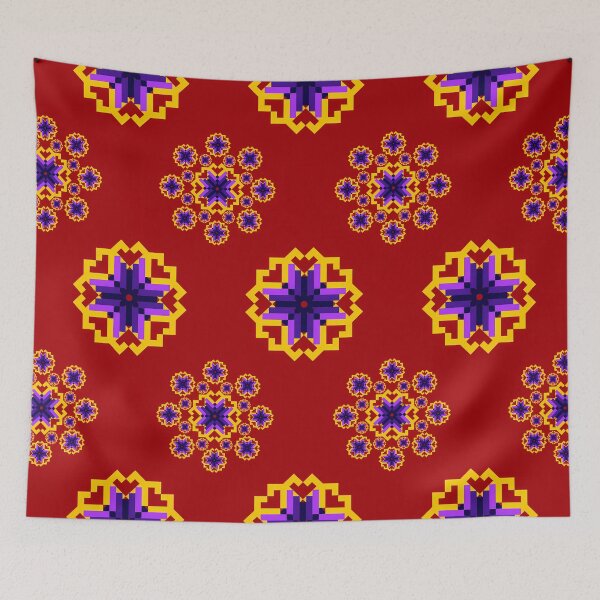 Item preview, Ruby Red & Violet Pixel Bloom Ethnic Seamless Pattern designed and sold by Khwanchai.