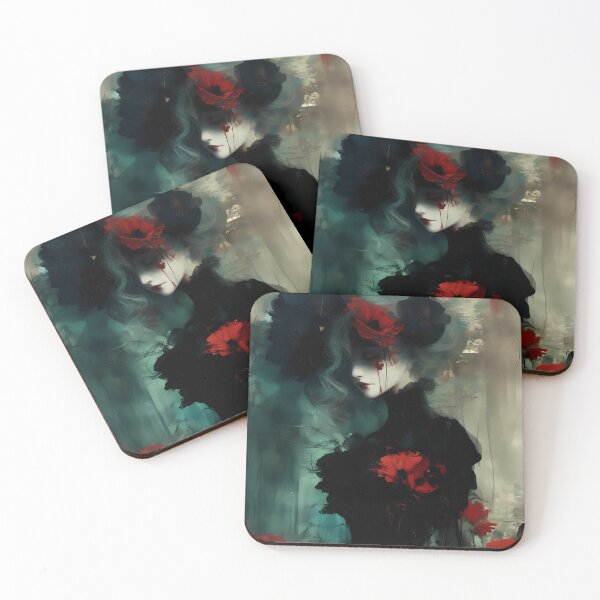 Item preview, Midnight Bloom – Elegant Gothic Woman with Black Hat & Red Poppies designed and sold by MysticCanvasAi.