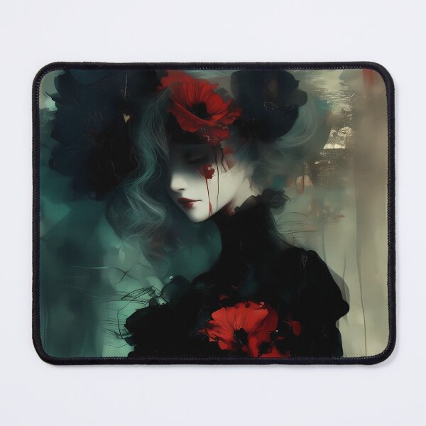 Item preview, Midnight Bloom – Elegant Gothic Woman with Black Hat & Red Poppies designed and sold by MysticCanvasAi.