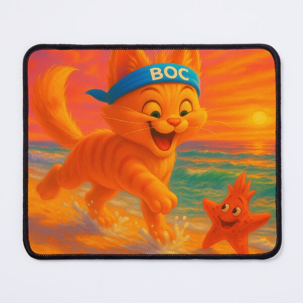 Item preview, BOC Beachy Orange Cat 9 - BOC Greets Red Starfish At Sunset As He Runs On The Beach designed and sold by Beachy.