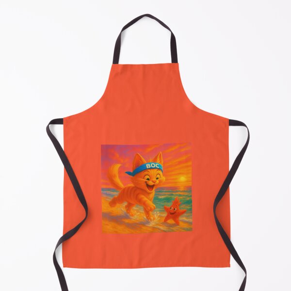 Item preview, BOC Beachy Orange Cat 9 - BOC Greets Red Starfish At Sunset As He Runs On The Beach designed and sold by Beachy.
