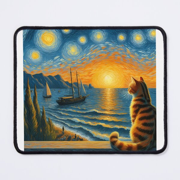 Item preview, cat watching the sunset over the sea, designed and sold by ART-POD-PL.