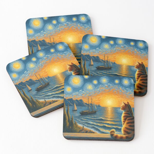 Item preview, cat watching the sunset over the sea, designed and sold by ART-POD-PL.