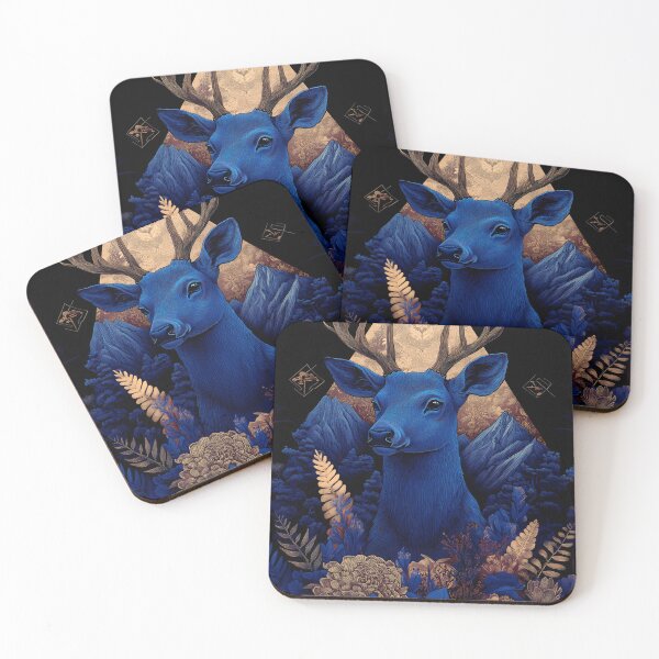 Artikelvorschau, Mystic Blue Deer – Eleganter Waldgeist mit goldenen Akzenten entworfen und verkauft von MysticCanvasAi.