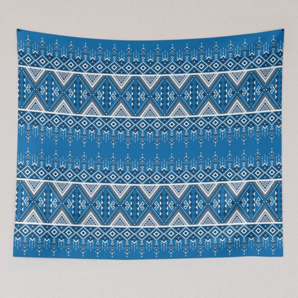 Item preview, Traditional Tribal Geometric Pattern in Blue and White Shades designed and sold by DesignByNui.