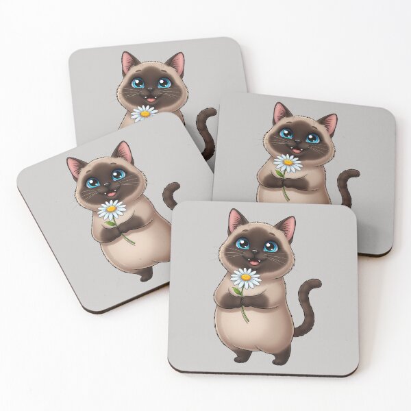 Item preview, Cute Chubby Siamese Cat Holding a Daisy designed and sold by LOVE ART DESIGNS .