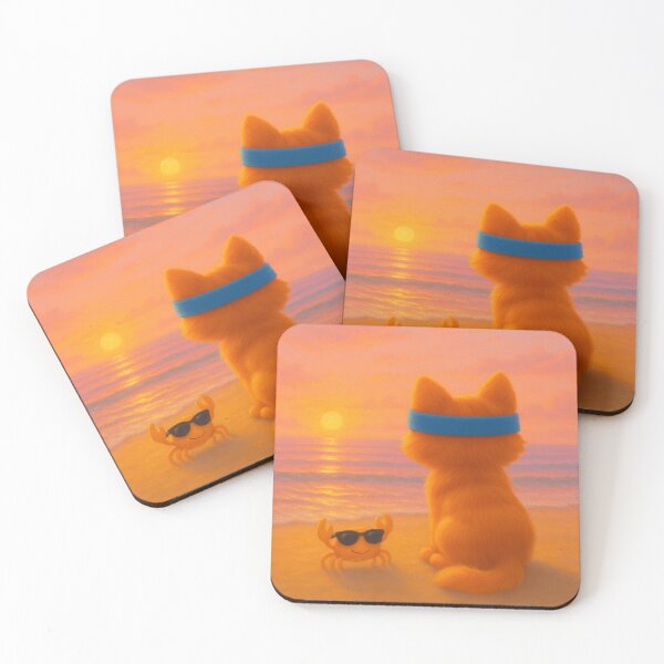 Item preview, BOC Beachy Orange Cat 1 - BOC and Crab Enjoy a Beach Sunrise designed and sold by Beachy.