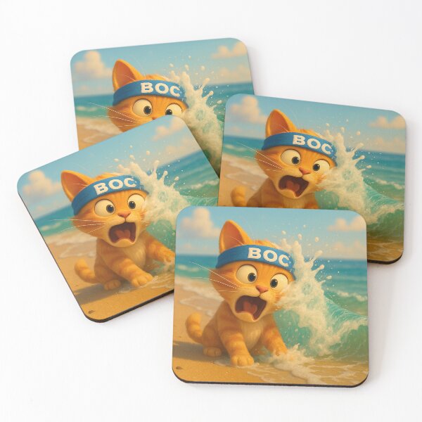 Item preview, BOC Beachy Orange Cat 3 - BOC Gets a Fright When a Wave Hits His Face designed and sold by Beachy.