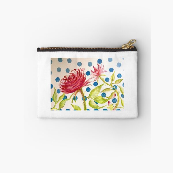 Item preview, Red flower on blue and white dotty background designed and sold by Batwork.