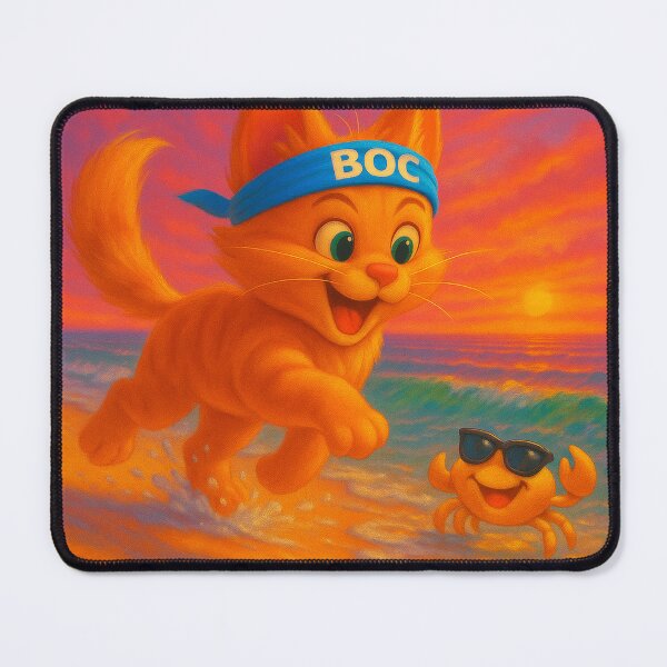 Item preview, BOC Beachy Orange Cat 10 - BOC Greets Yellow Crab At Sunset As He Runs On The Beach designed and sold by Beachy.