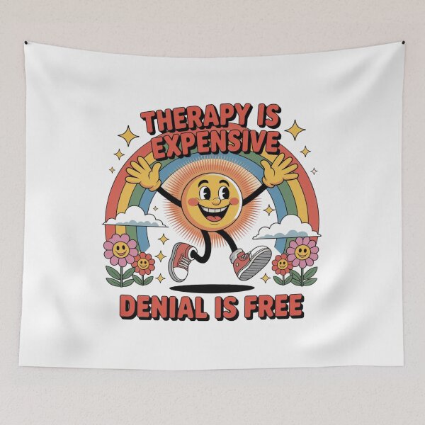 Item preview, Therapy is Expensive, Denial is Free – Funny Retro Sun Quote designed and sold by MOTAS FASHION .