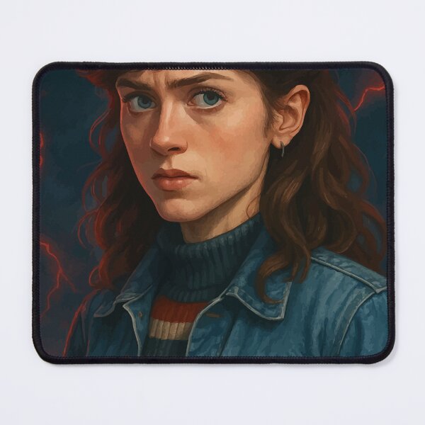 Item preview, NANCY Moody Retro Portrait with Lightning Background – Vintage Denim Aesthetic Art designed and sold by brexastore.