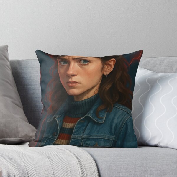 Item preview, NANCY Moody Retro Portrait with Lightning Background – Vintage Denim Aesthetic Art designed and sold by brexastore.