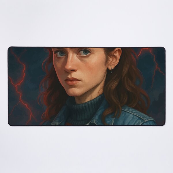 Item preview, NANCY Moody Retro Portrait with Lightning Background – Vintage Denim Aesthetic Art designed and sold by brexastore.