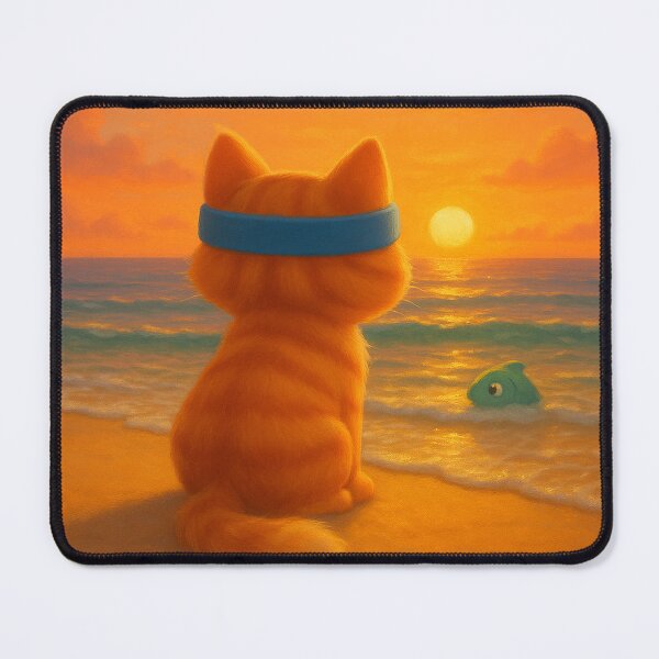 Item preview, BOC Beachy Orange Cat 12 - BOC and His Green Fish Friend Enjoy The Beach Sunset designed and sold by Beachy.