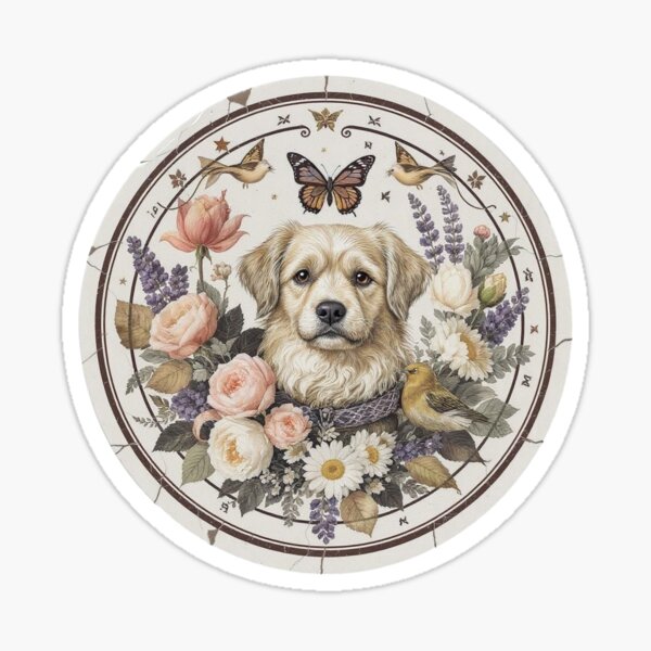 Item preview, Golden Retriever Puppy Floral Frame Sticker & Magnet - Sweet Pet Ar designed and sold by Moon2520.