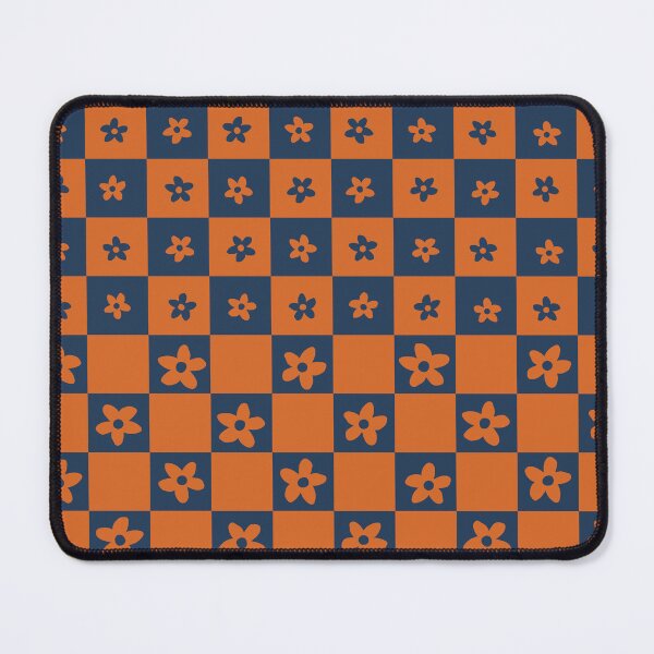 Item preview, Abstract Floral Checker Pattern 11 in Navy Blue Orange designed and sold by nineFlorals.