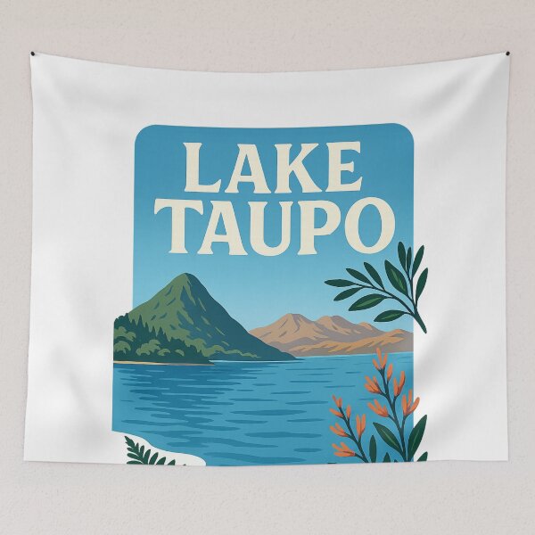 Item preview, Lake Taupō with Native Flora and Volcanoes designed and sold by Aryabek.