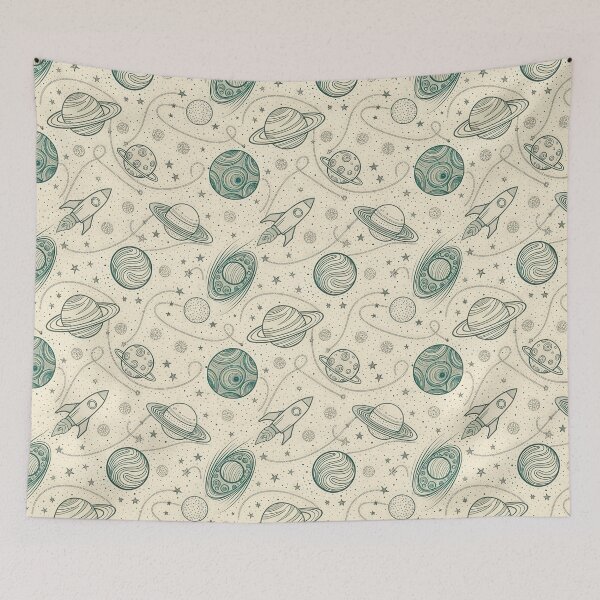 Item preview, Hand-Drawn Seamless Space Pattern with Planets, Stars, and Rocket. designed and sold by RGShirtWorks.