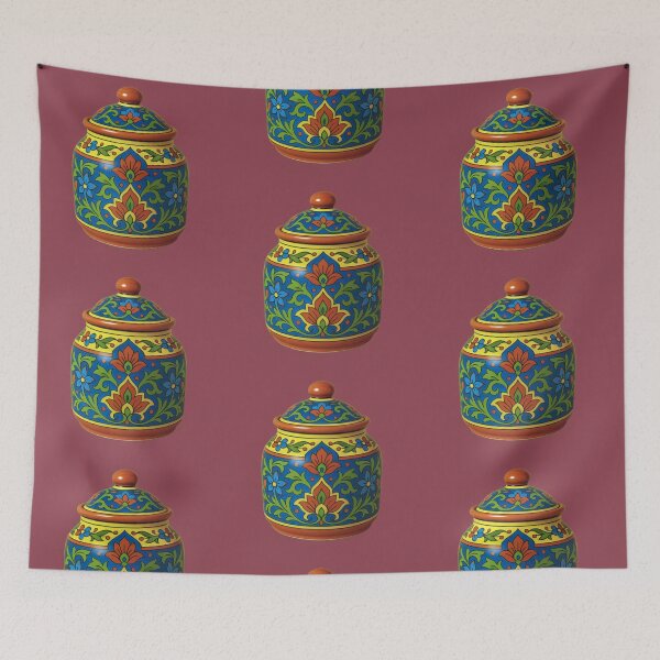 Item preview, Vibrant Hand-Painted Ceramic Jar with Lid and Floral Folk Design designed and sold by S4Graphics.
