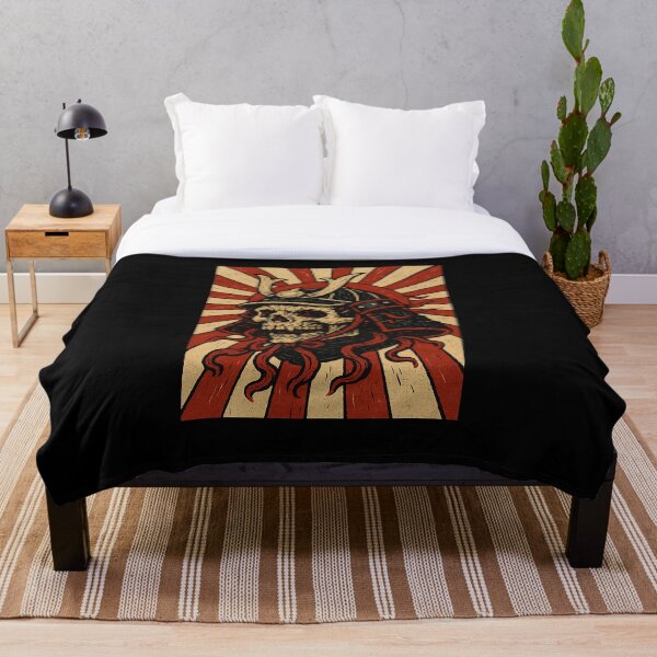 Artikelvorschau, Samurai-Schädel mit aufgehender Sonne – Japan Retro Kunst entworfen und verkauft von YamiHaus.