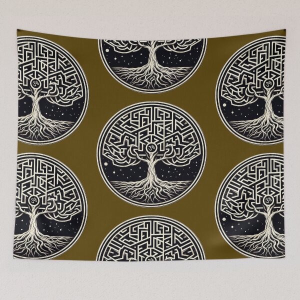 Item preview, Tree of Life Maze in a circular motif - Om Symbol in Center designed and sold by Beesty.