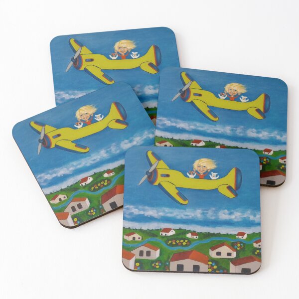 Item preview, Girl and Puppies Flying a Yellow Plane designed and sold by MaPerle.