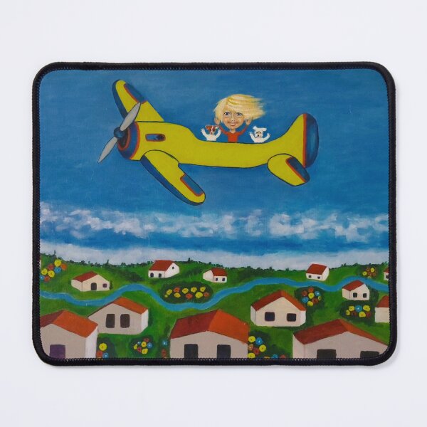 Item preview, Girl and Puppies Flying a Yellow Plane designed and sold by MaPerle.