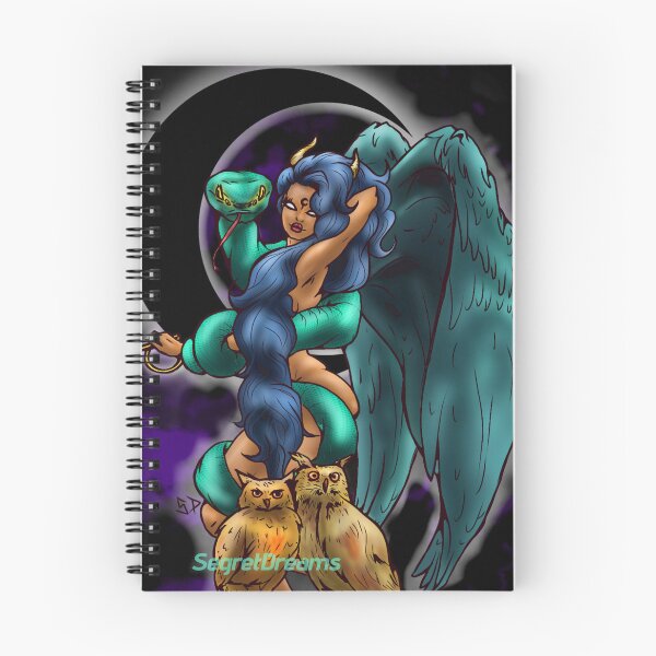 Item preview, Lilith, Mystical Lilith, Dark Goddess with Serpent and Owls on a Black Moon - Gothic Dark Fantasy Esoteric Art designed and sold by SegretDreams.