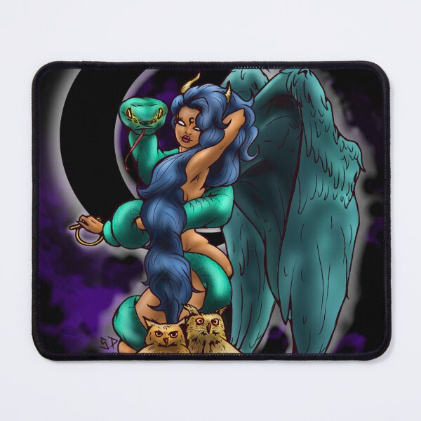 Item preview, Lilith, Mystical Lilith, Dark Goddess with Serpent and Owls on a Black Moon - Gothic Dark Fantasy Esoteric Art designed and sold by SegretDreams.
