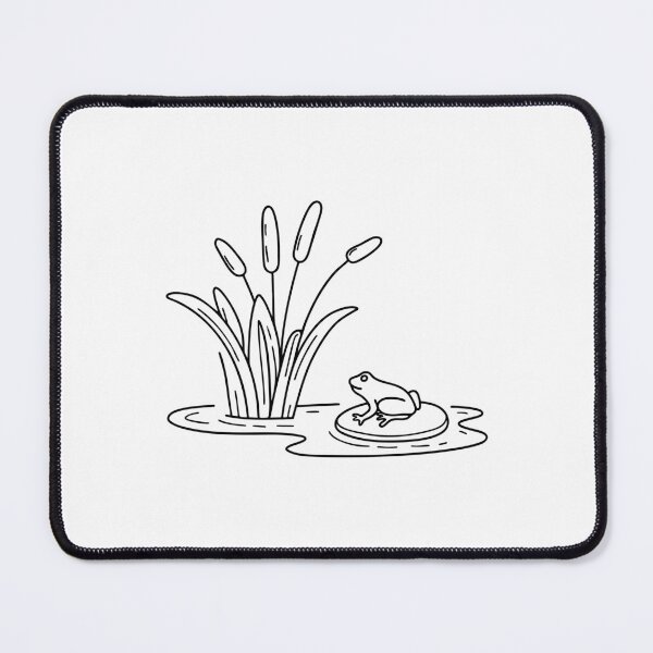 Item preview, Reed swaying at the edge of a small pond beside a frog on lily pad designed and sold by rasagamastore.