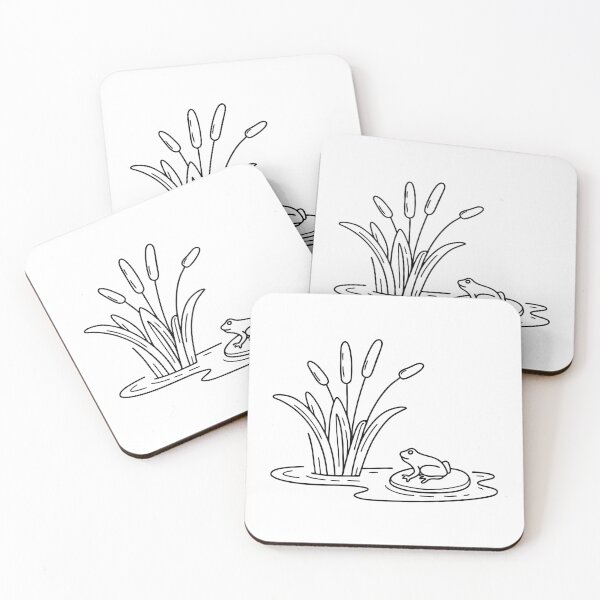 Item preview, Reed swaying at the edge of a small pond beside a frog on lily pad designed and sold by rasagamastore.