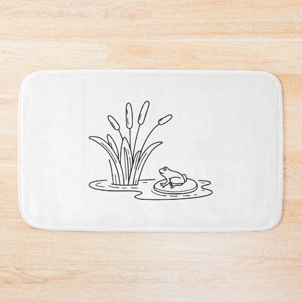Item preview, Reed swaying at the edge of a small pond beside a frog on lily pad designed and sold by rasagamastore.