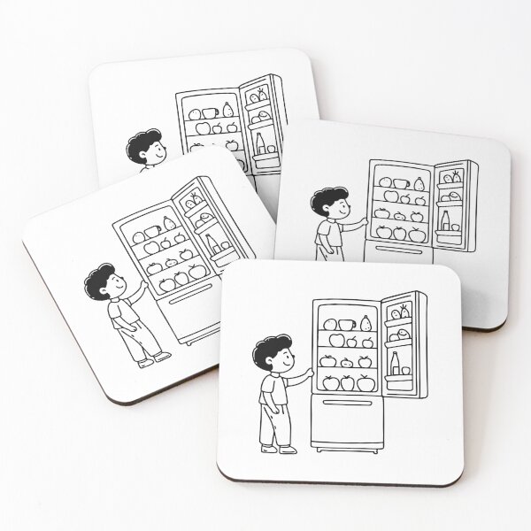 Item preview, Child reaching an opened refrigerator filled with fruits and drinks designed and sold by rasagamastore.
